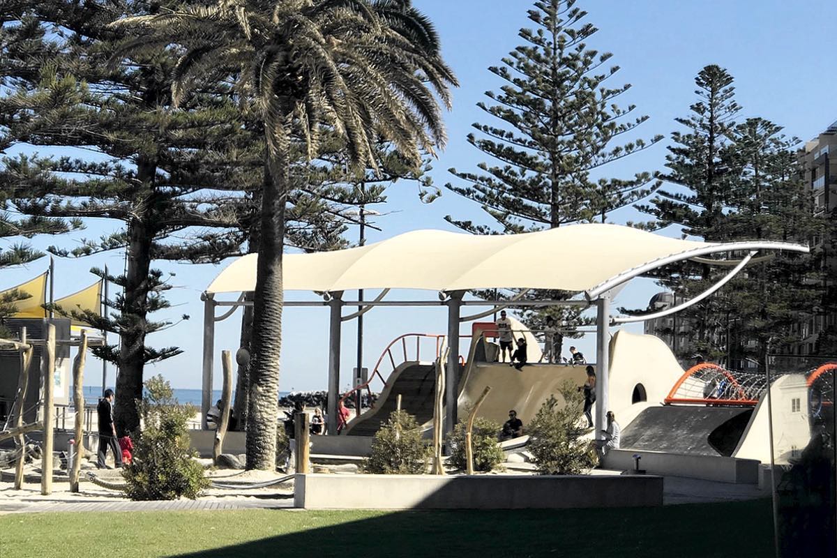 Cantilever shelter shade structure Glenelg Foreshore Playground Moseley Square City of Holdfast Bay SA