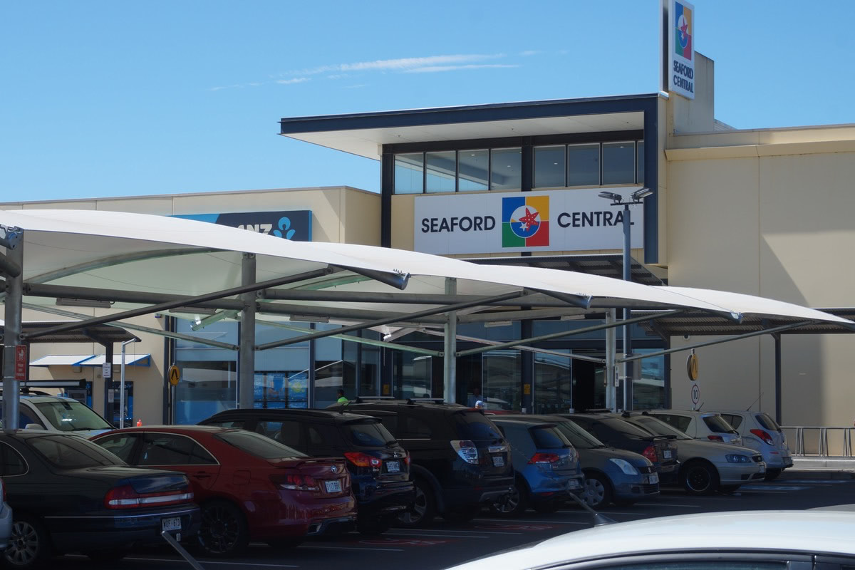 car park shade structures Seaford Central shopping centre SA